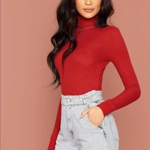 fitted red turtle neck